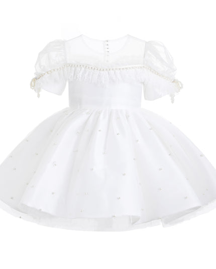 kids atelier tulleen White Valencia Pearl Trim Dress