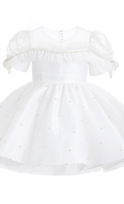 kids atelier tulleen White Valencia Pearl Trim Dress