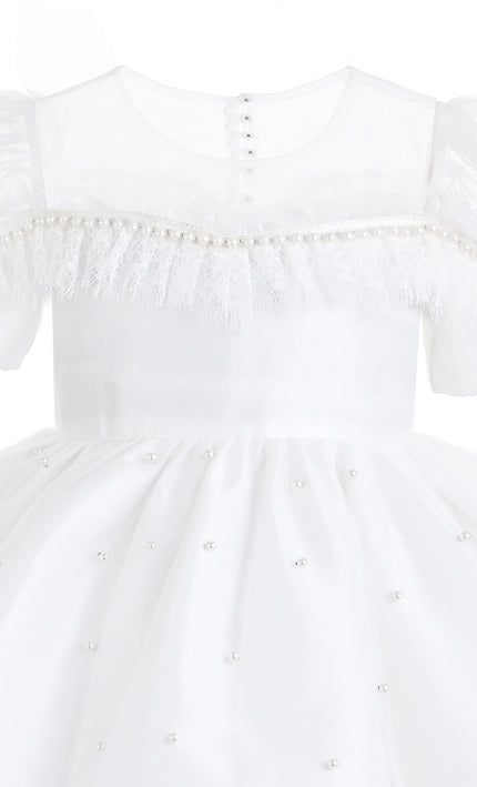 kids atelier tulleen White Valencia Pearl Trim Dress