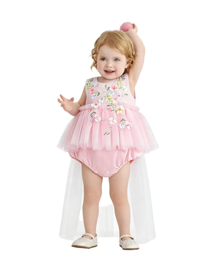 kids atelier tulleen Pink Rosella Floral Tulle Romper