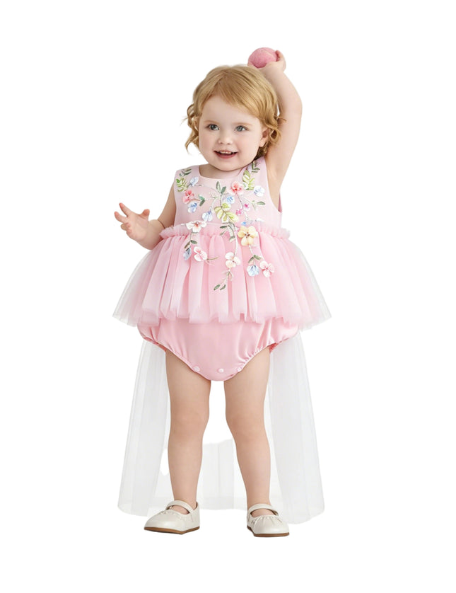 kids atelier tulleen Pink Rosella Floral Tulle Romper