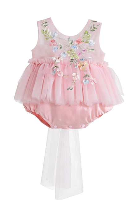 kids atelier tulleen Pink Rosella Floral Tulle Romper