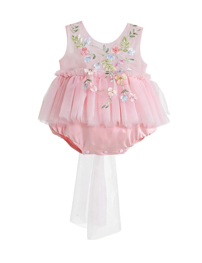 kids atelier tulleen Pink Rosella Floral Tulle Romper