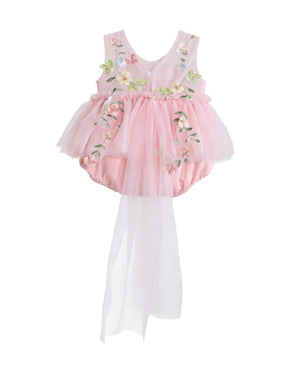kids atelier tulleen Pink Rosella Floral Tulle Romper