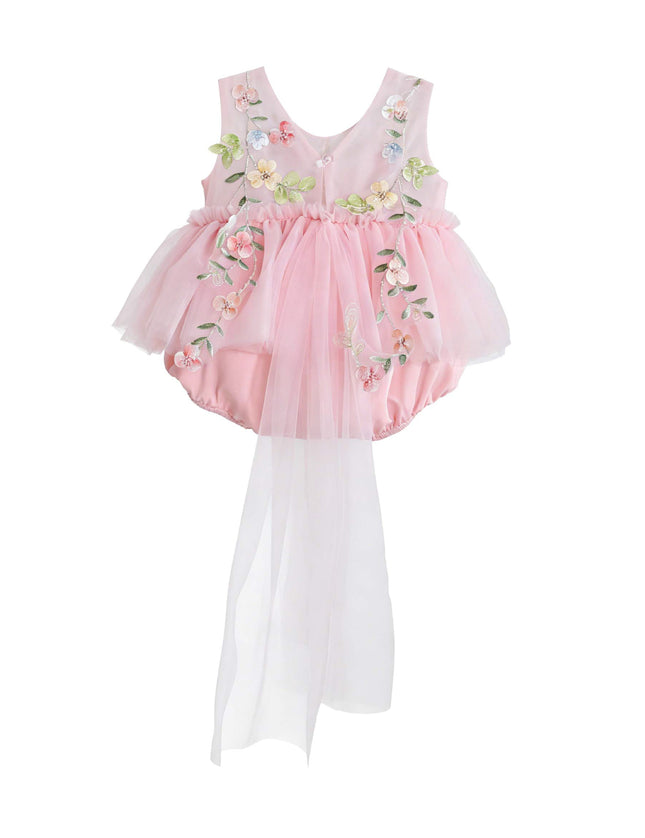 kids atelier tulleen Pink Rosella Floral Tulle Romper