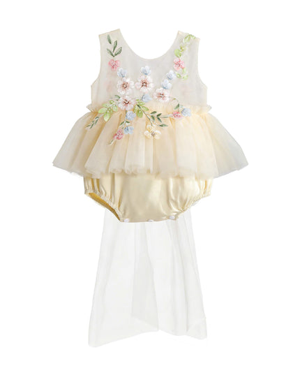 kids atelier tulleen Beige Rosella Floral Tulle Romper