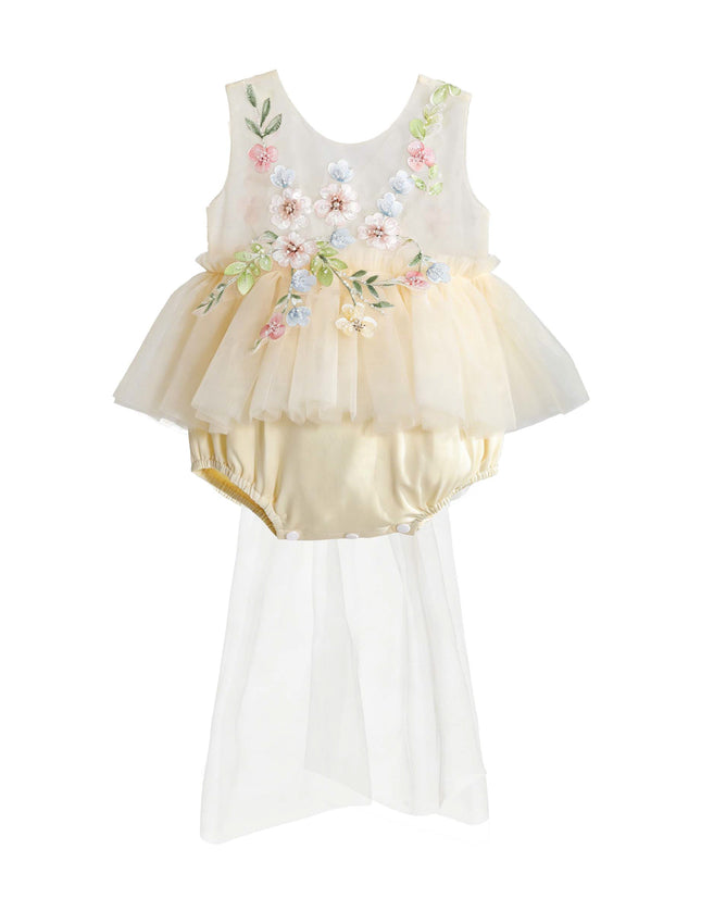 kids atelier tulleen Beige Rosella Floral Tulle Romper