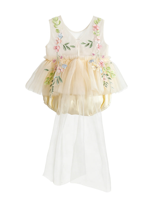 kids atelier tulleen Beige Rosella Floral Tulle Romper