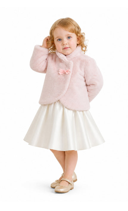 kids atelier tulleen Pink Plush Asymmetrical Coat for cold‑weather