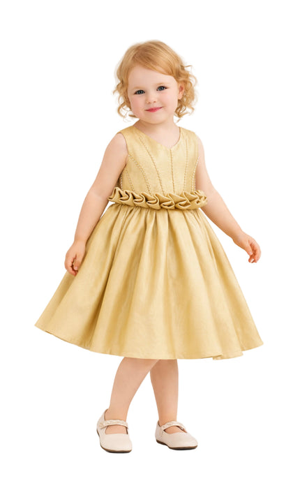 kids atelier tulleen Gold Ruffle Waist Formal Dress