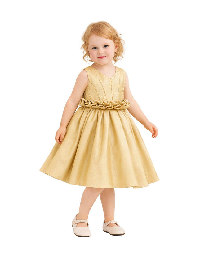 kids atelier tulleen Gold Ruffle Waist Formal Dress