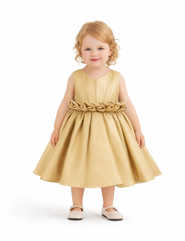 kids atelier tulleen Gold Ruffle Waist Formal Dress