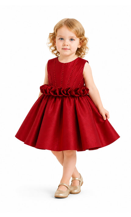 kids atelier tulleen Red Ruffle Waist Formal Dress