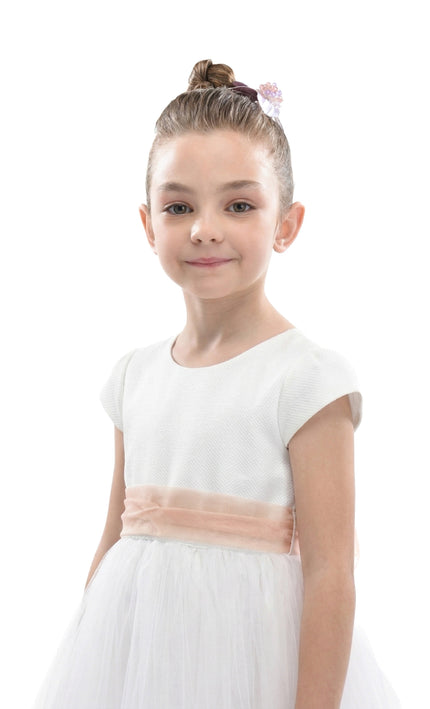 kids atelier tulleen White Satin Ribbon Dress
