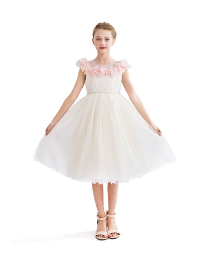 kids atelier tulleen White Silvera Dress with Pink Petal Trim