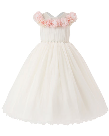 kids atelier tulleen White Silvera Dress with Pink Petal Trim