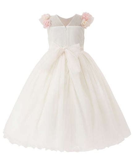 kids atelier tulleen White Silvera Dress with Pink Petal Trim