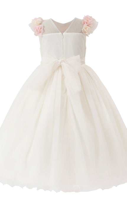 kids atelier tulleen White Silvera Dress with Pink Petal Trim