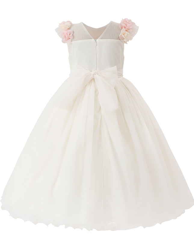 kids atelier tulleen White Silvera Dress with Pink Petal Trim