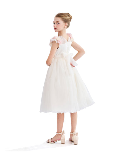 kids atelier tulleen White Silvera Dress with Pink Petal Trim