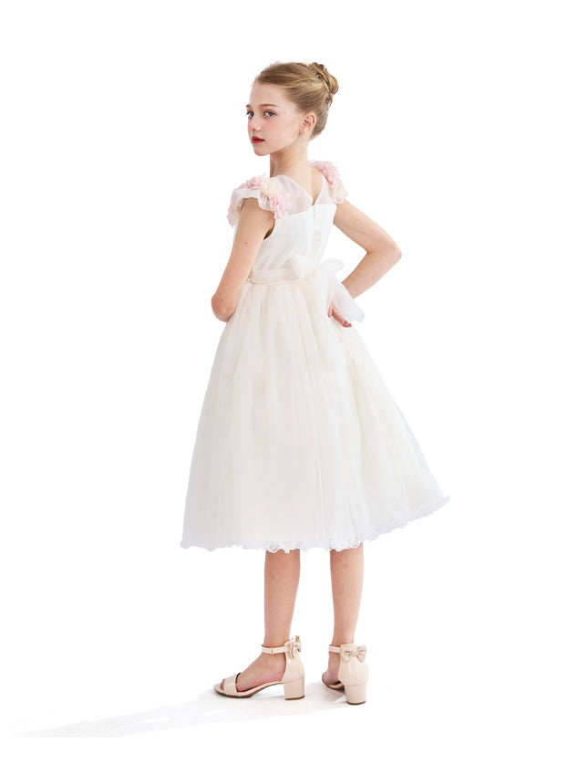 kids atelier tulleen White Silvera Dress with Pink Petal Trim