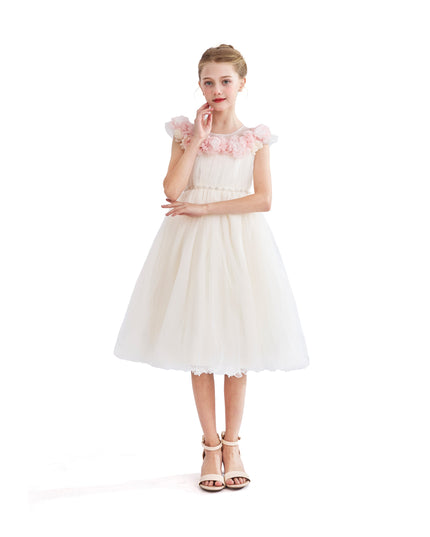 kids atelier tulleen White Silvera Dress with Pink Petal Trim