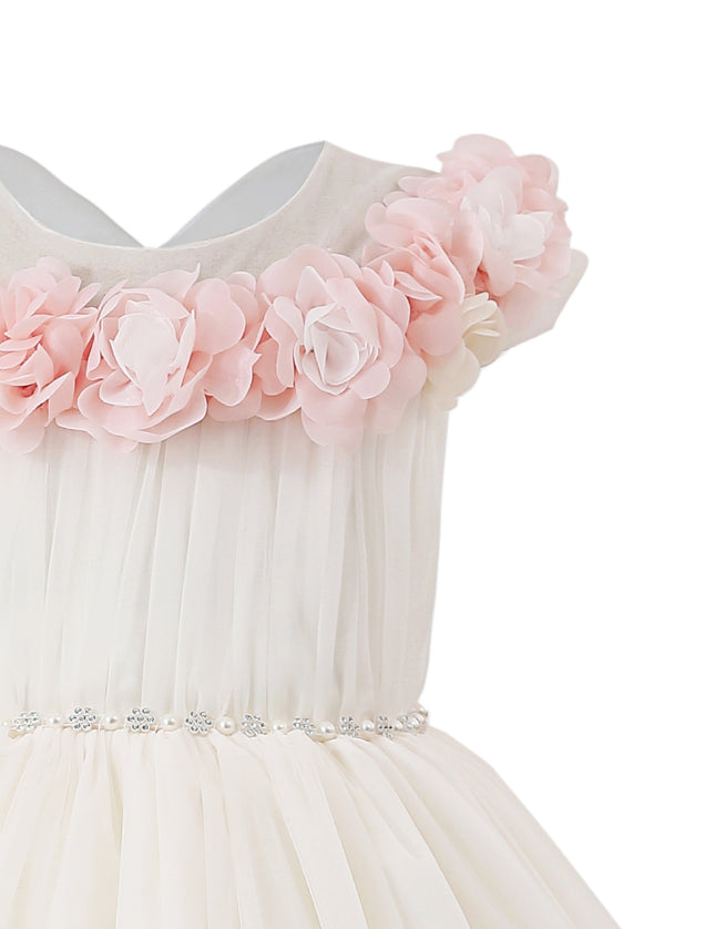 kids atelier tulleen White Silvera Dress with Pink Petal Trim