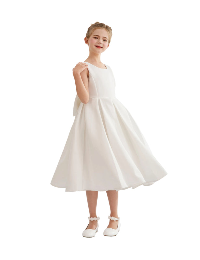 kids atelier tulleen White Satin Bow-Back Dress