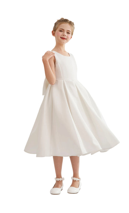 kids atelier tulleen White Satin Bow-Back Dress