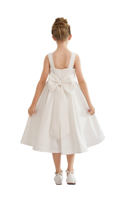kids atelier tulleen White Satin Bow-Back Dress