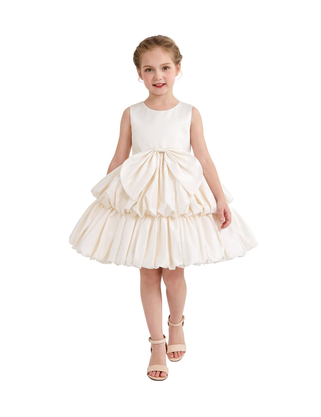 kids atelier tulleen Champagne Marina Satin Tiered Dress