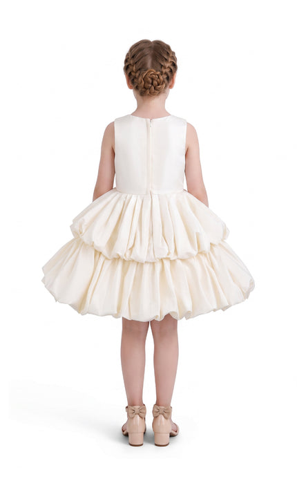 kids atelier tulleen Champagne Marina Satin Tiered Dress