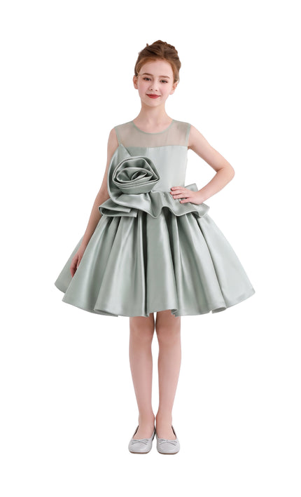 kids atelier tulleen Green Peplum Sculpted Rose Dress