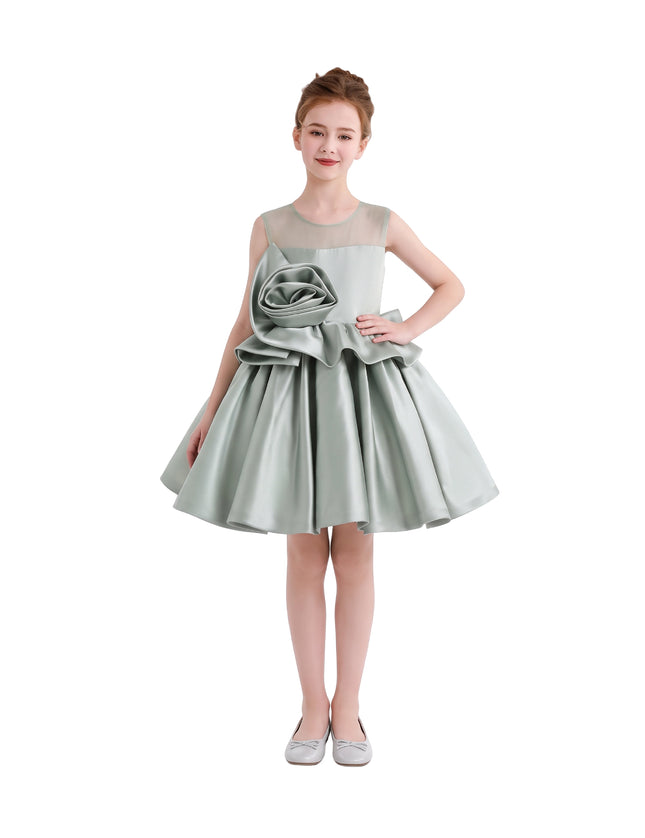 kids atelier tulleen Green Peplum Sculpted Rose Dress