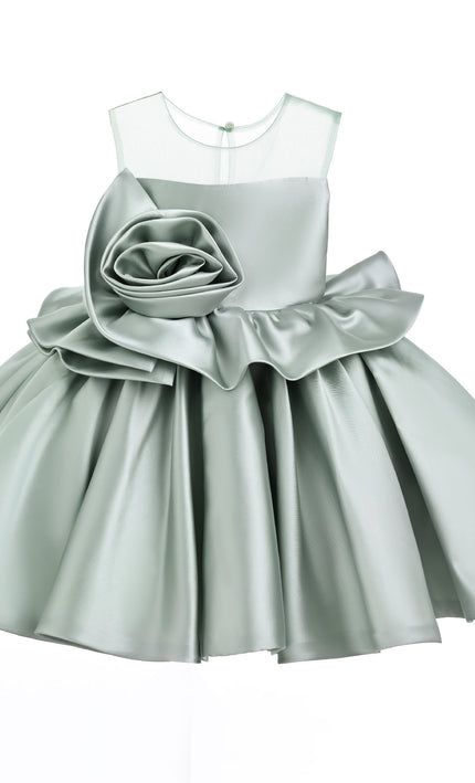 kids atelier tulleen Green Peplum Sculpted Rose Dress
