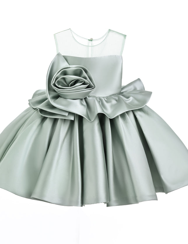 kids atelier tulleen Green Peplum Sculpted Rose Dress