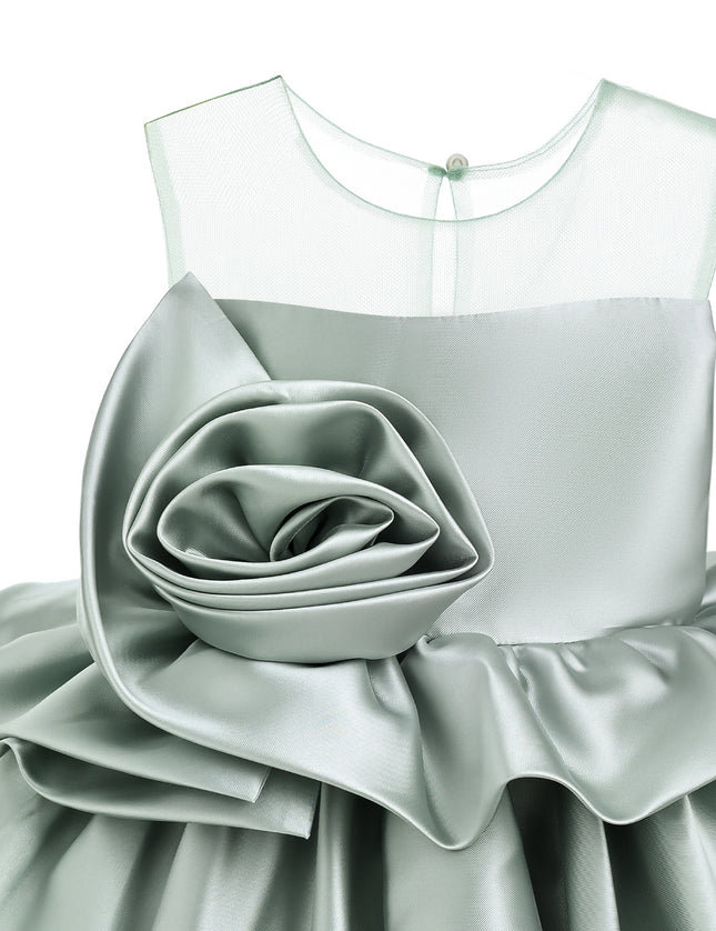 kids atelier tulleen Green Peplum Sculpted Rose Dress