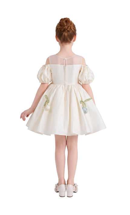 Ivory Zafira Puff-Sleeve Occasion Dress