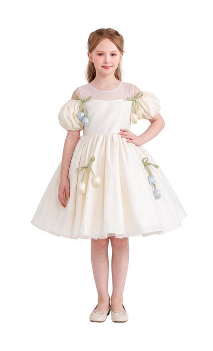 Ivory Zafira Puff-Sleeve Occasion Dress
