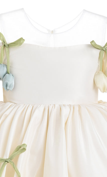 Ivory Zafira Puff-Sleeve Occasion Dress