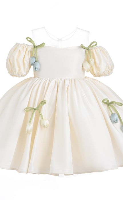 Ivory Zafira Puff-Sleeve Occasion Dress