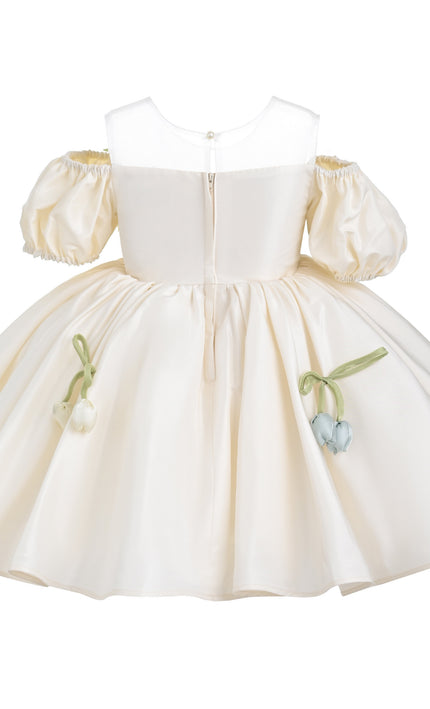 Ivory Zafira Puff-Sleeve Occasion Dress