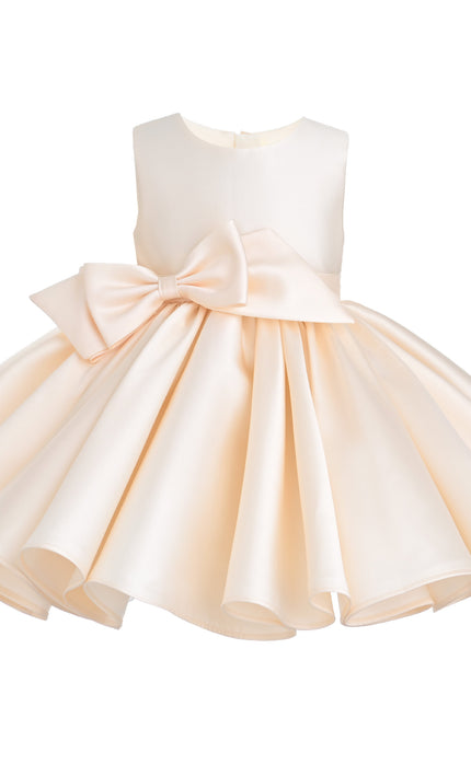 kids atelier tulleen Champagne Sabina Satin Flared Dress with Side Bow