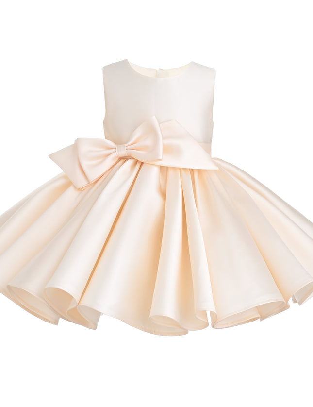 kids atelier tulleen Champagne Sabina Satin Flared Dress with Side Bow