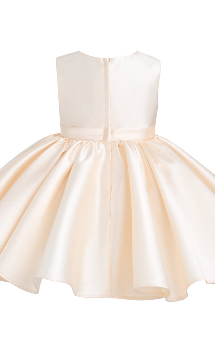 kids atelier tulleen Champagne Sabina Satin Flared Dress with Side Bow