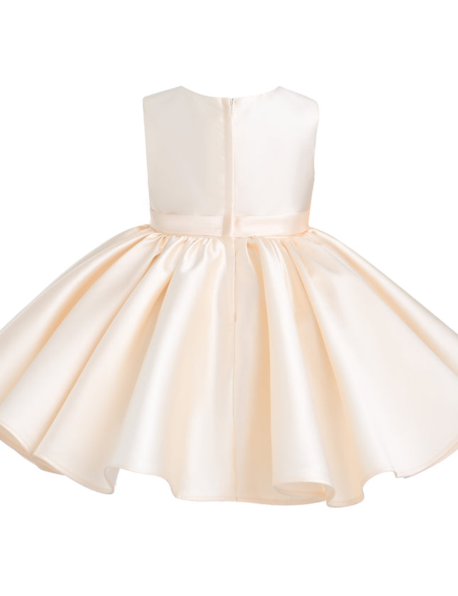 kids atelier tulleen Champagne Sabina Satin Flared Dress with Side Bow