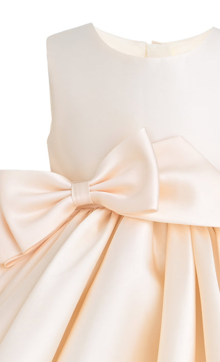 kids atelier tulleen Champagne Sabina Satin Flared Dress with Side Bow
