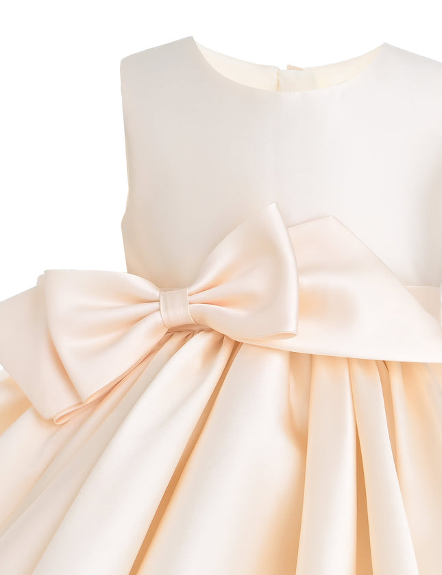 kids atelier tulleen Champagne Sabina Satin Flared Dress with Side Bow