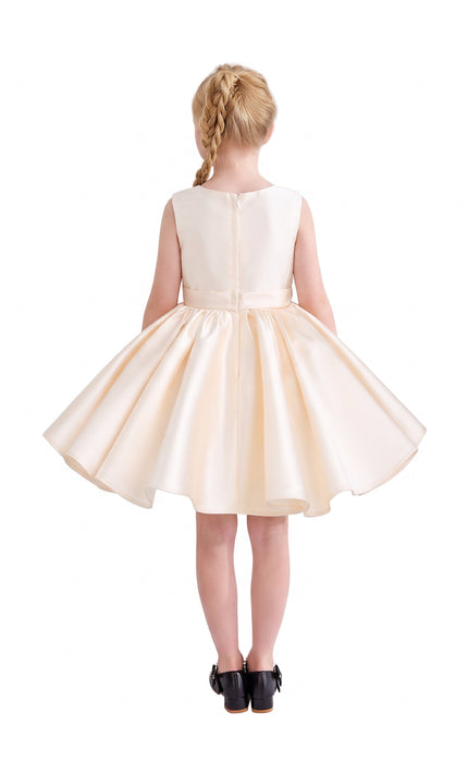 kids atelier tulleen Champagne Sabina Satin Flared Dress with Side Bow