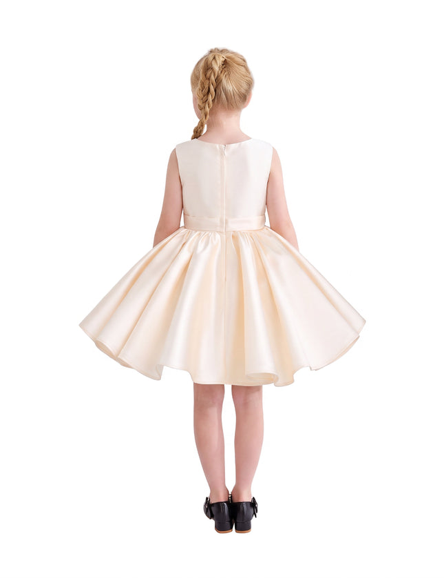 kids atelier tulleen Champagne Sabina Satin Flared Dress with Side Bow